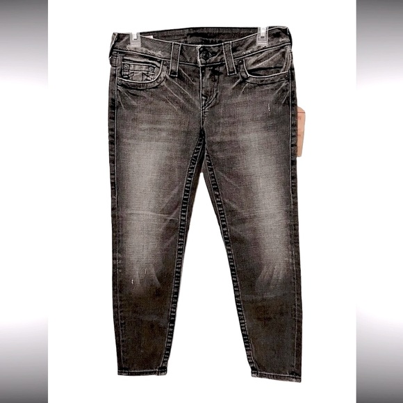 NWT True Religion Womens Sz 29 Designer Petite Denim Skinny Jeans Black Short - Picture 2 of 12